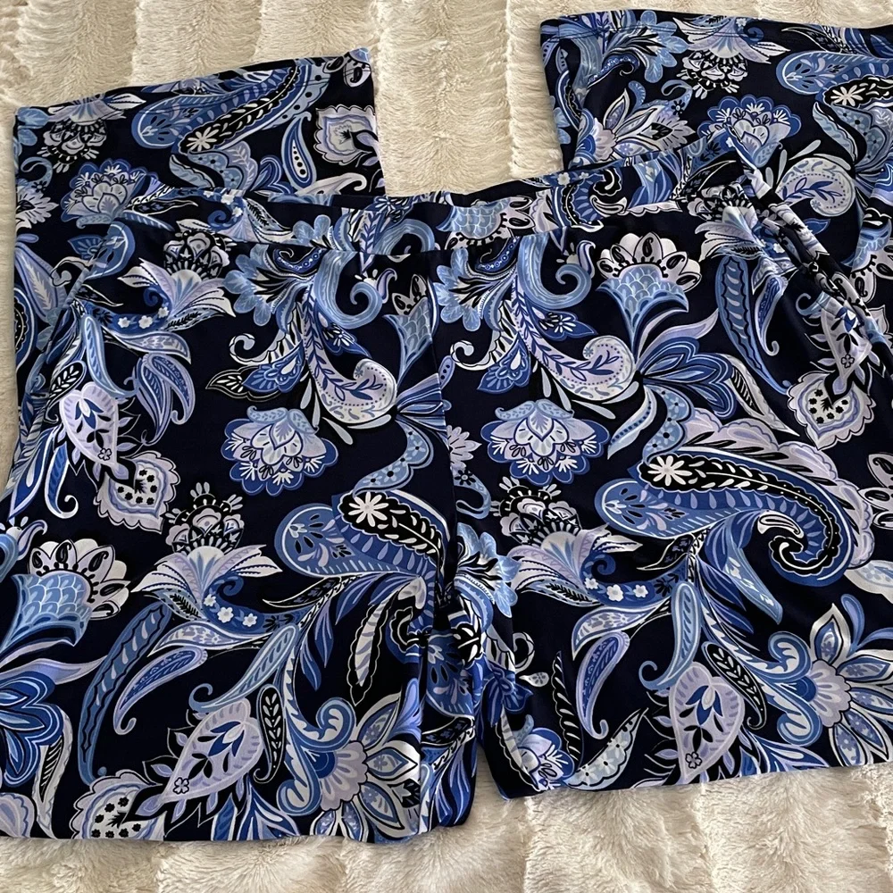 Passport Susan Graver Blue Pullon Pant Pockets Size Lg Silky Feel Wide Leg Comfy - Picture 2 of 5